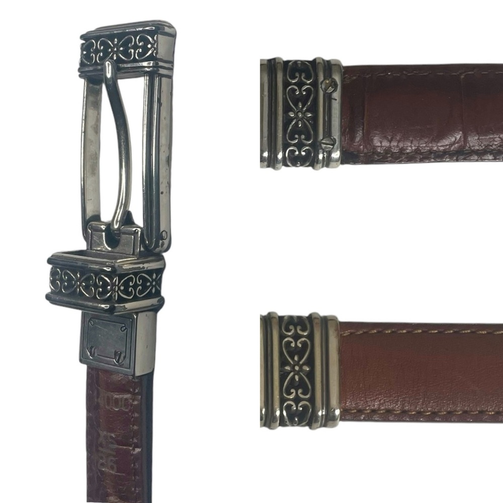 Brighton Swivel Leather Belt Size XS Brown Croc Silver Buckle USA Vintage 80s